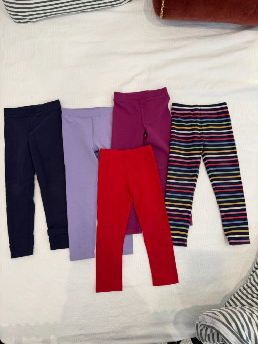 Primary Kids Leggings – Lot of 5 – Size 5 – Navy, Lavender, Berry, Red, Rainbow